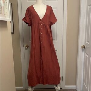 NATURAL LIFE Terracotta Button-Front Maxi Dress